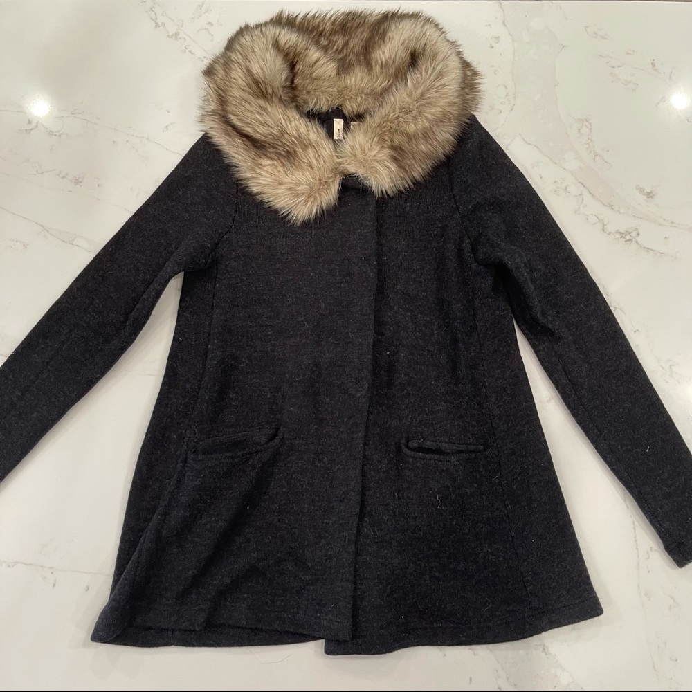 🎉HOST PICK🎉 Anthropologie Moth faux fur gray sweater - Picture 1 of 15